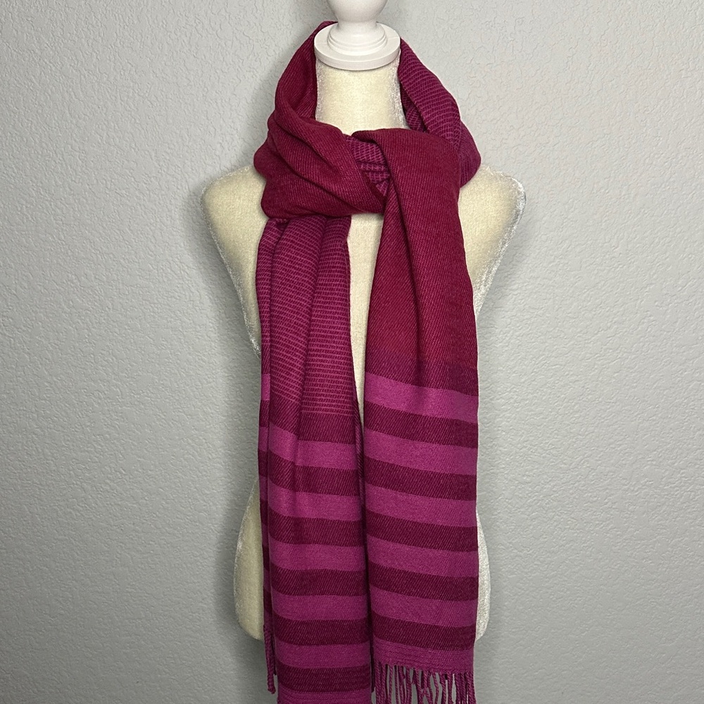 Echo Pink Striped Fringed Winter Scarf 80”x24.5”